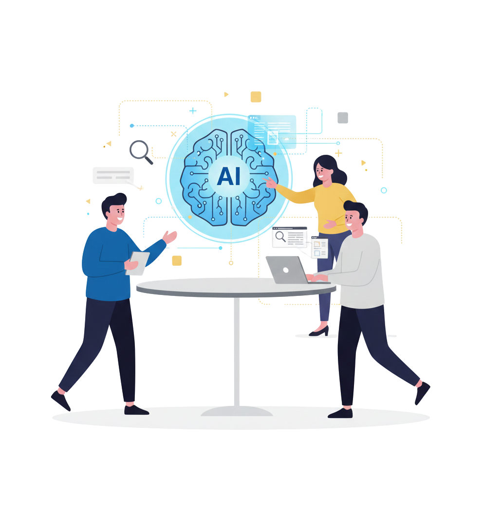 Ilustración de soluciones tecnológicas con inteligencia artificial